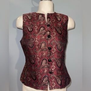 Petite Sophisticate Red and Black Paisley Vest vintage 1990s small sz 4
